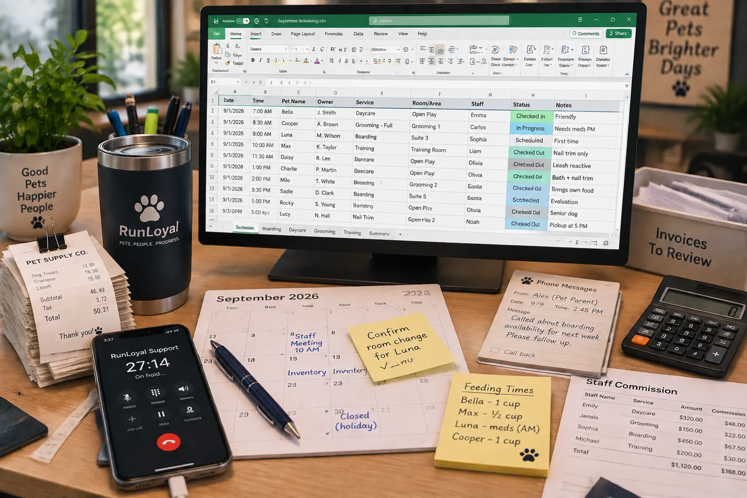 Closing-time desk, objects only