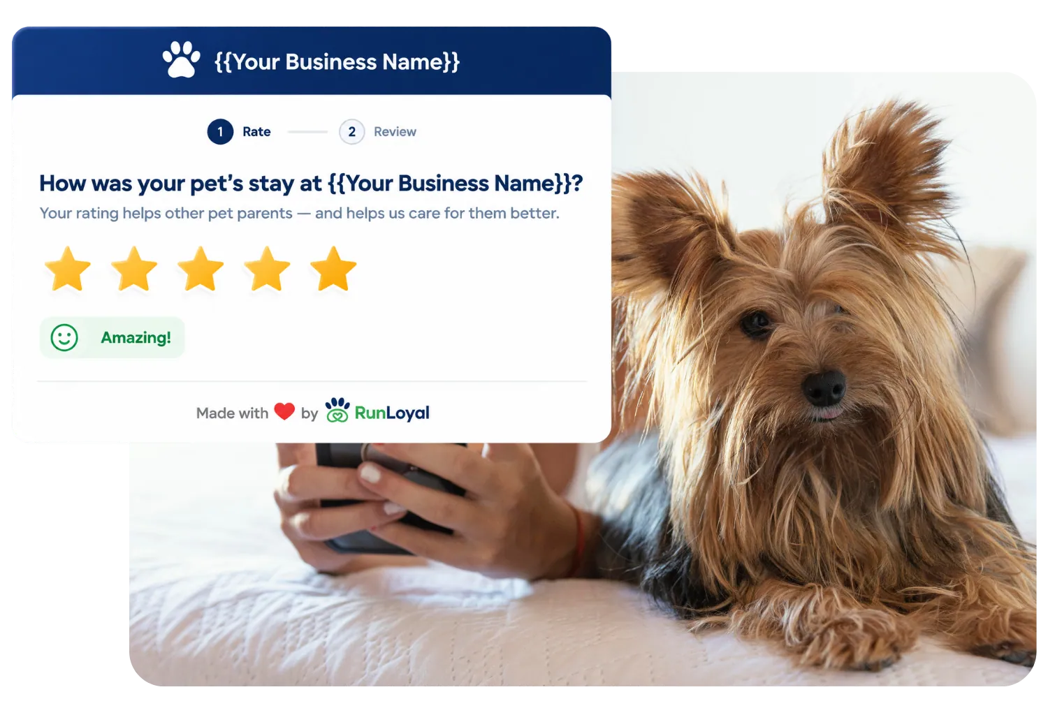 Five-star review request branded with the business name
