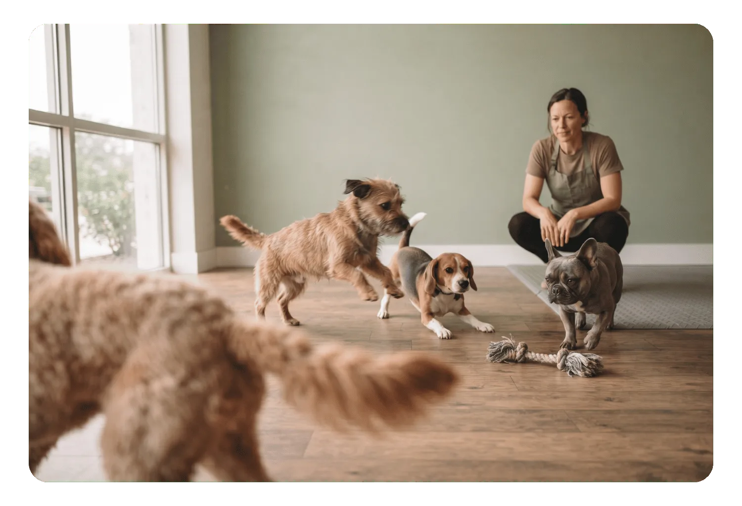 Pet parent recording their dog on their phone at home