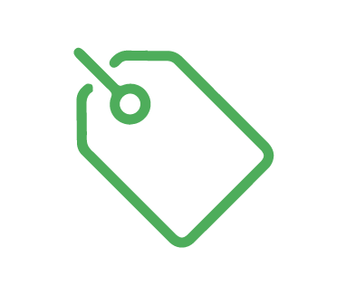 A green outline of a rectangular price tag with a rounded corner and a small circle at the top left, perfect for promoting special offers on dog training sessions.