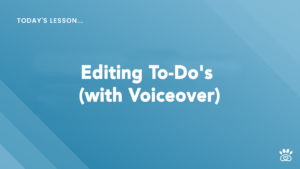 Slide with the title "Today's Lesson... Editing To-Do's (with Voiceover)" on a blue gradient background, brought to you by RunLoyal Academy.
