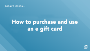 A digital slide with the title "How to purchase and use an e gift card" displayed on a blue background, part of a RunLoyal Academy step-by-step tutorial series.
