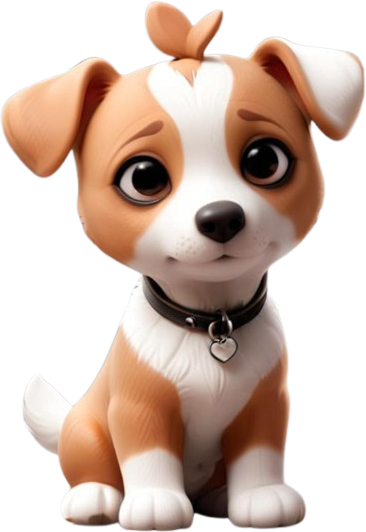 Illustration of a cute, wide-eyed cartoon puppy with brown and white fur, sporting a black collar with a heart-shaped tag. This adorable little pup playfully guards the entrance to a portal, making it perfect for an error page that needs some charm.
