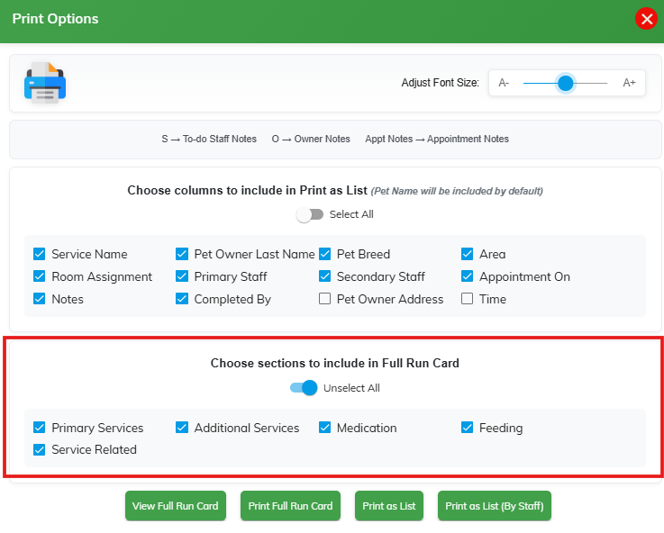 Configurable Run Card Print Options — To-Do