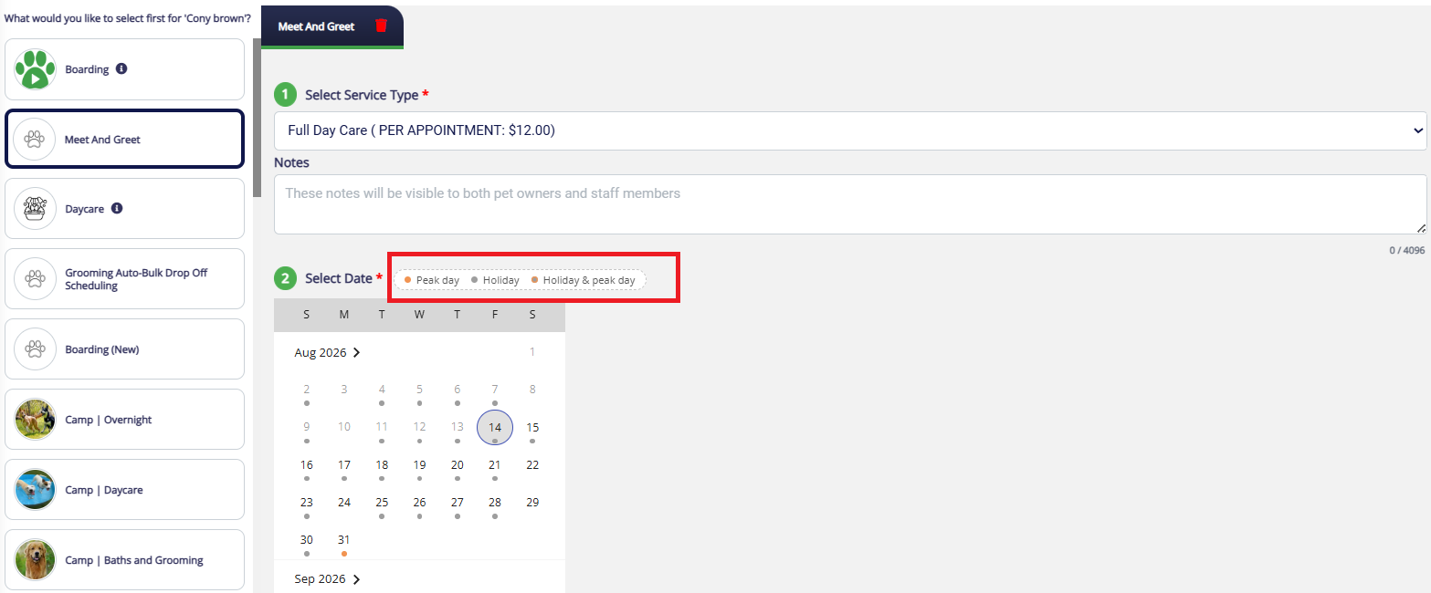 Add/Edit Appointment – Peak Day & Holiday Indicators
