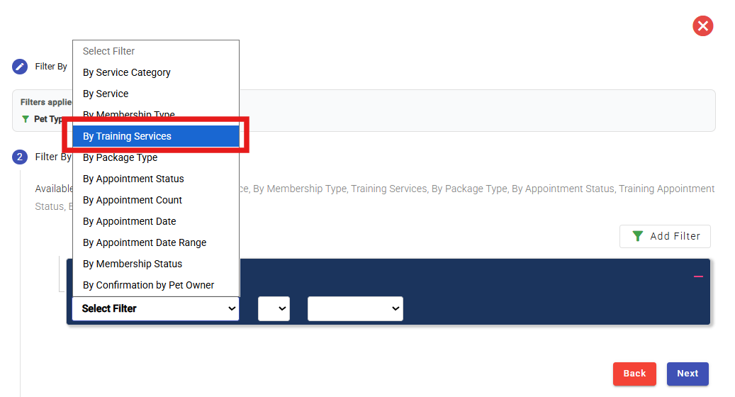 Push Marketing — New Filter: By Training Services