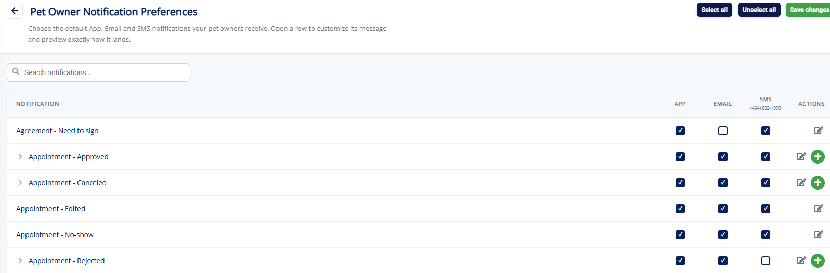 Custom Notifications in Pet Owner Notification Preferences