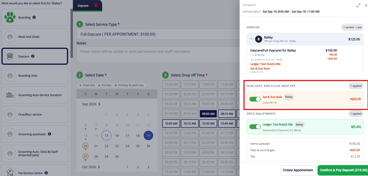 Day-of-week pricing rule configured