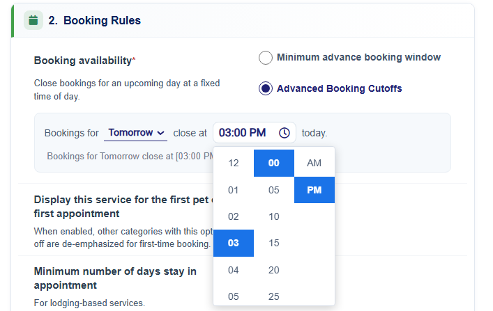 Advanced Booking Cutoffs