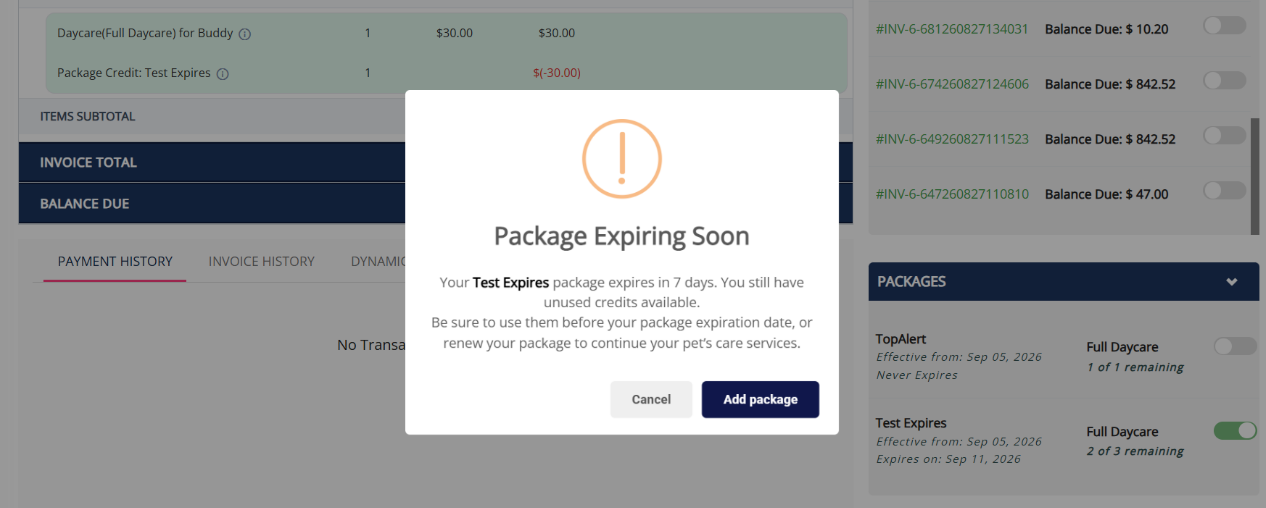 Package Expiring Soon alert during checkout
