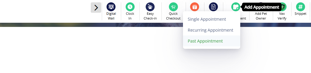 Past Appointment option in the Add Appointment menu