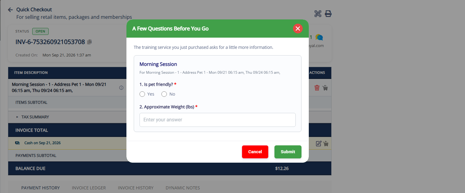 Training intake questions at enrollment